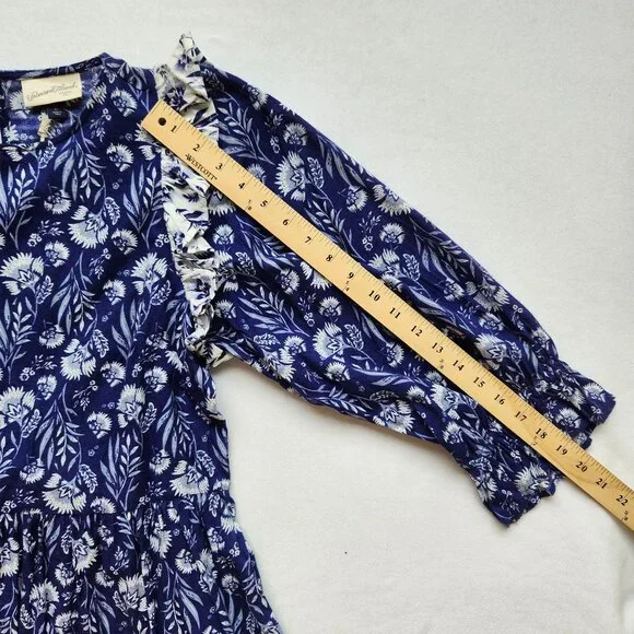 Boho Floral Peplum Top Ruffled Cottage Core Blue Prairie Feminine Romantic XS - Picture 12 of 12